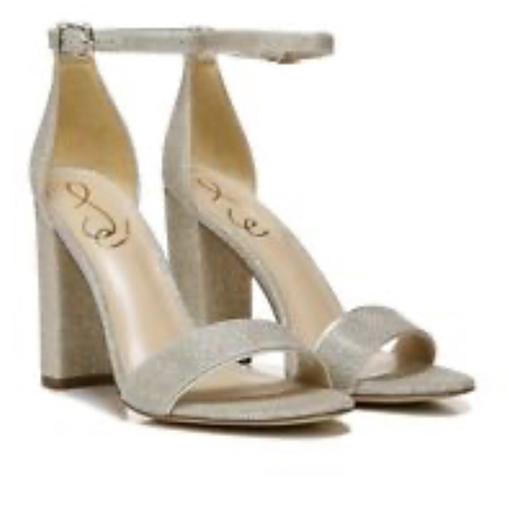 Sam Edelman Women’s Daniella Suede Block Heels Sandal Classic Silver Size 9
